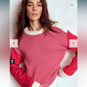 Boden XS Jemma Chunky Cotton Sweater Colorblock Rose Pink Buttons
